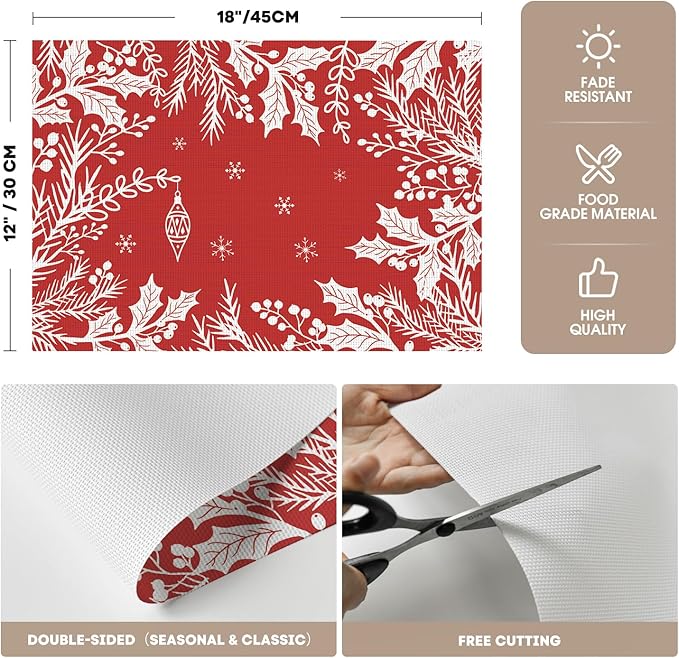 Artoid Mode Red Weed Wild Flower Vinyl Plastic Placemats Set of 4, 12x18 Inch Woven Washable Non-Slip PVC Place Mats for Party Kitchen Dining Decor