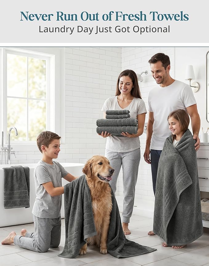 CASA PLATINO Premium Cotton Turkish Towel Set for Bathroom - 12 Pc - Super Soft, Quick Dry & Highly Absorbent - 4 Bath, 4 Wash Cloth, 4 Hand Towels - Hotel Quality, Durable & Easy Care - Ultimate Grey