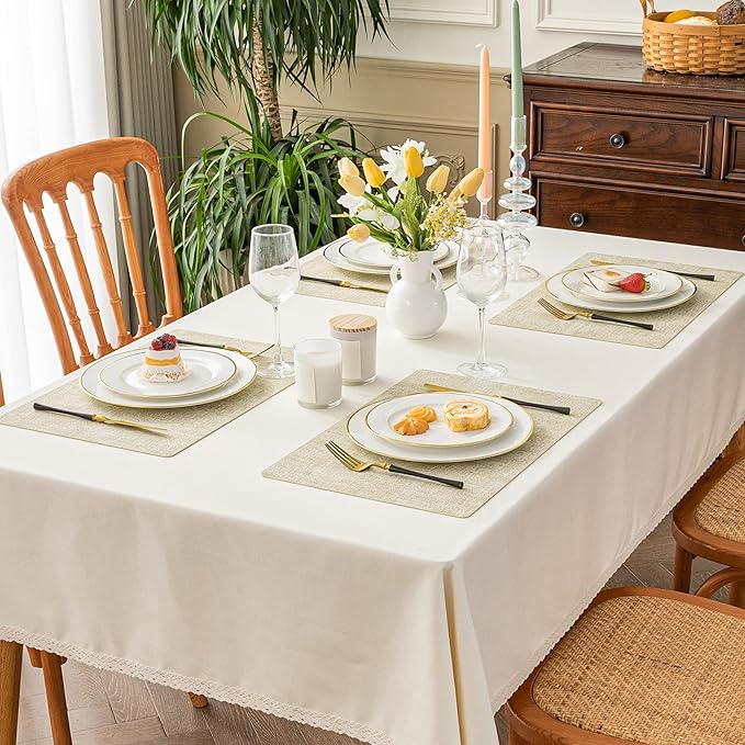 Romanstile Vinyl Placemats Set of 4-12 X 17 Inch - Faux Leather 100% Waterproof Oil-Proof Wipeable Place Mats, Heat Resistant Reversible PU Table Mats for Kitchen Dining Party Outdoor, Beige