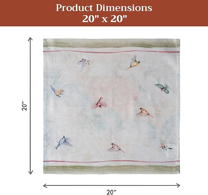 Maison d' Hermine Cloth Napkins Set of 4 100% Cotton Everyday Reusable Square Napkins Cloth Washable Dinner Party Wedding Restaurant Gifts for Mothers Day Spring/Summer (Flying Birds, 20" x 20")