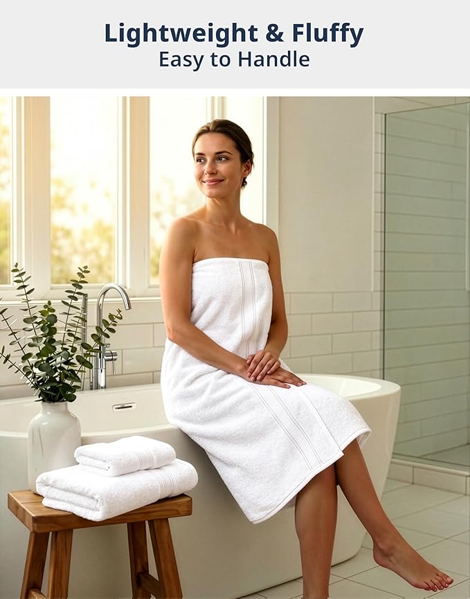 LANE LINEN Bath Towels Set of 6 – 100% Cotton, Zero Twist, 2 Large Bath Towel, 2 Hand Towels & 2 Wash Cloths, Quick Dry & Long-Lasting, Perfect for Family Bathrooms, Easy Care – White Towels