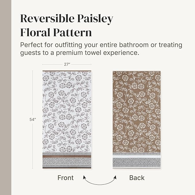 Modern Threads Floral Trail 6-Piece 100% Cotton Towel Set – Reversible Yarn Dyed Jacquard – Includes 2 Bath Towels, 2 Hand Towels, 2 Washcloths – Absorbent, Quick Dry, Soft & Durable – Taupe Brown