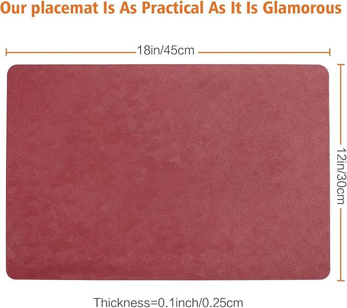 Vinyl Placemats Set of 4 Heat Resistant Easy Clean Non-Slip Place Mats for Dining Table Faux Leather Waterproof Stain Resistant Wipeable Washable PVC Table Mats(4, Red)