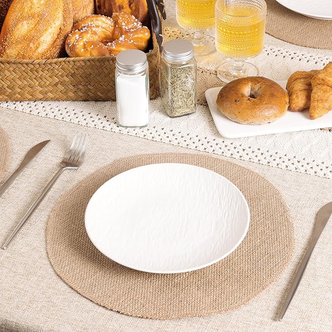 Burlap Placemats Set of 36 Round Non Slip Heat Resistant Table Mats Woven Jute Cloth Place Mats 12 Inch Boho Washable Linen Placemat for Thanksgiving Fall Kitchen Dining Farmhouse Party Table Decor