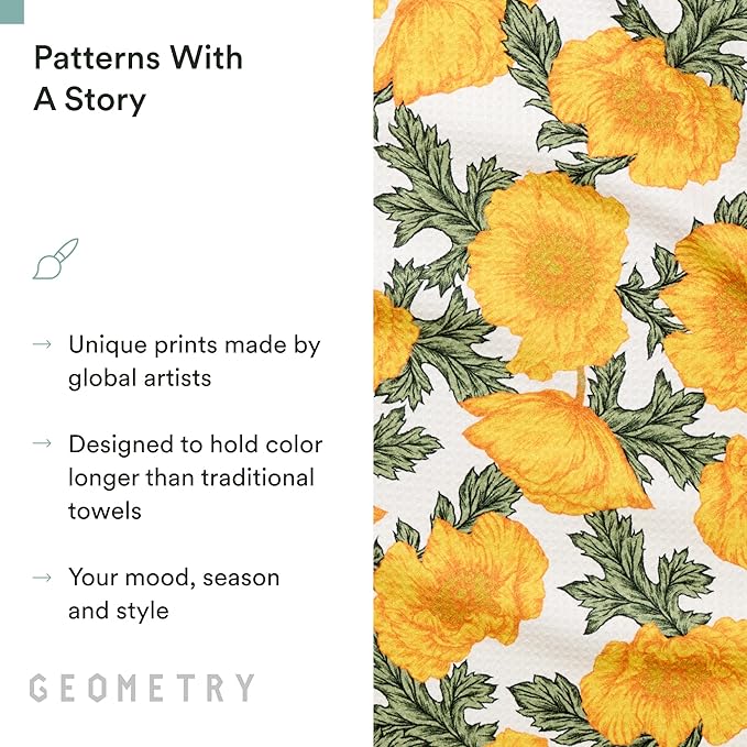 GEOMETRY Tea Towels – Spring & Summer Collection – Quick-Dry, Ultra-Absorbent, Reusable Microfiber Kitchen Towels for Drying & Cleaning - Field of Gold - 1 Pack
