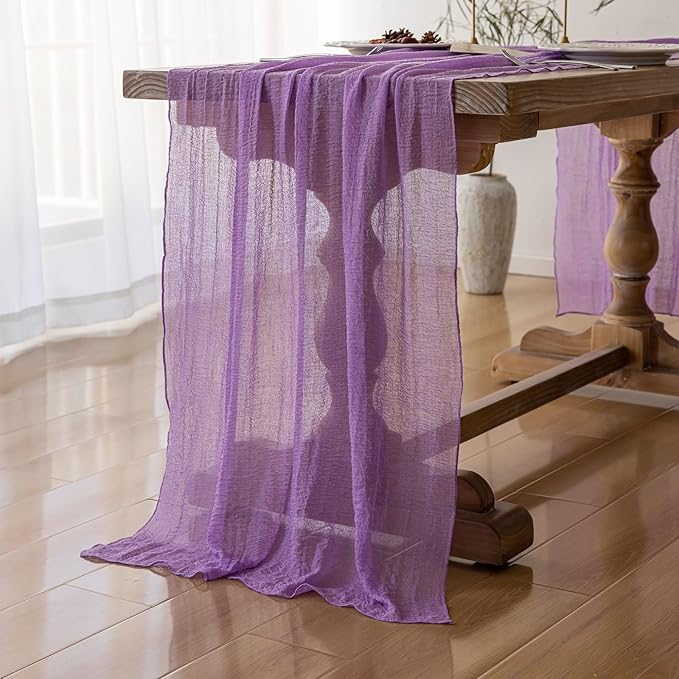 Keketoarrange 6pcs Spring Table Runner Lavender Gauze Rustic Boho Lilac Cheesecloth Grape Table Runner 120 Inch 10 FT for Wedding Baby Bridal Shower Birthday Party Long Sheer Easter Home Decorations