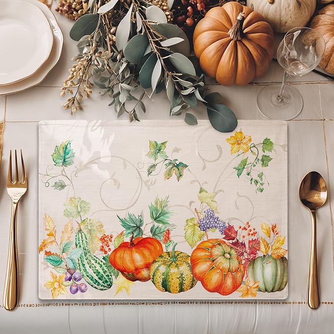 Maison d' Hermine Placemats Set of 4 100% Cotton Washable Cloth Place Mats, Reusable Table Mats for Thanksgiving Christmas Decorations Kitchen Dining Party Wedding Restaurant (Lumina, 13" x 19")