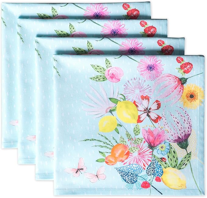 Maison d' Hermine Cloth Napkins Set of 4 100% Cotton Everyday Reusable Square Napkins Cloth Washable Dinner Wedding Restaurant Gifts for Mothers Day Spring/Summer (Jardin D'Ete - Mint, 20" x 20")