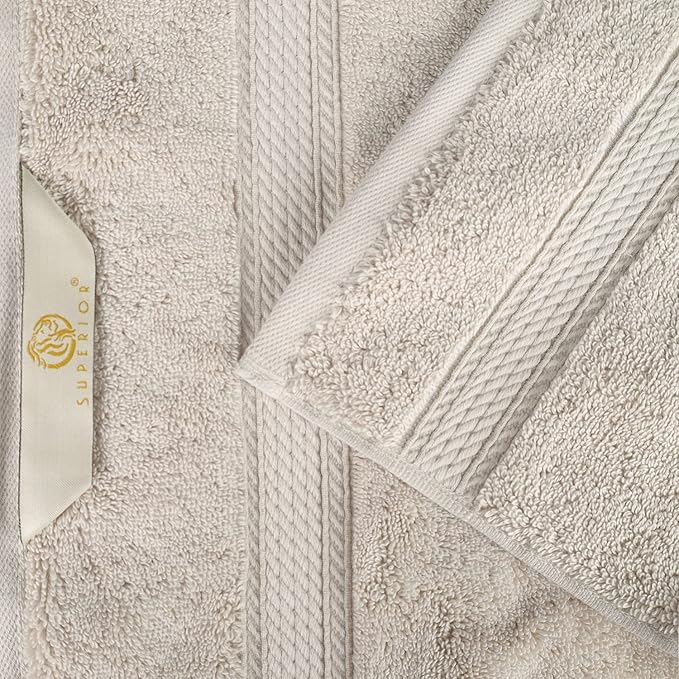 SUPERIOR Egyptian Cotton Pile 8 Piece Towel Set, Includes 2 Bath, 2 Hand, 4 Face Towels/Washcloths, Ultra Soft Luxury Towels, Thick Plush Essentials, Guest Bath, Spa, Hotel Bathroom, Stone