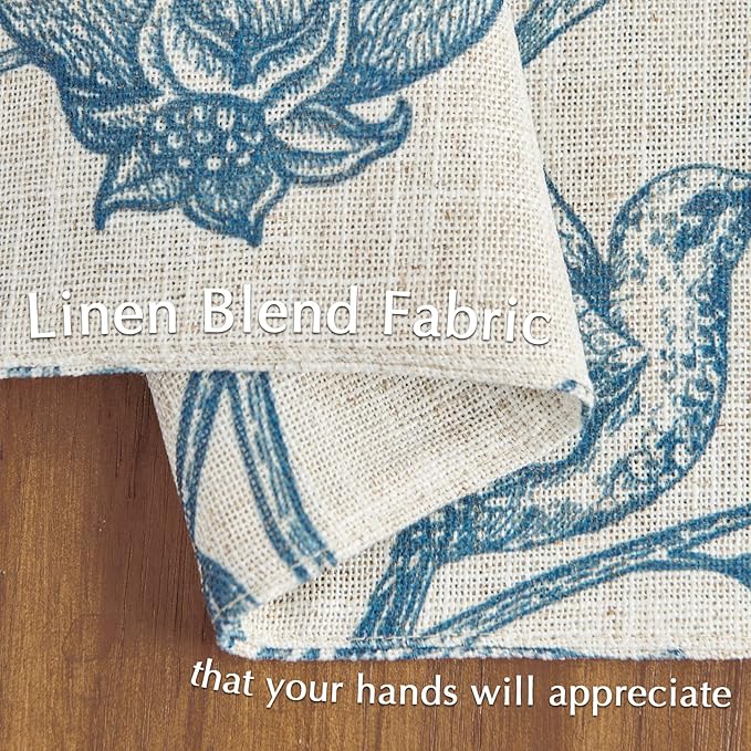 JINCHAN Linen Floral Placemats Set of Cloth Table Mats Rustic Cottagecore Botanical Outdoor Seasonal for Kitchen Dining Decor Heat Resistant Non-Slip Washable Tablemats 13x19 Inch Blue
