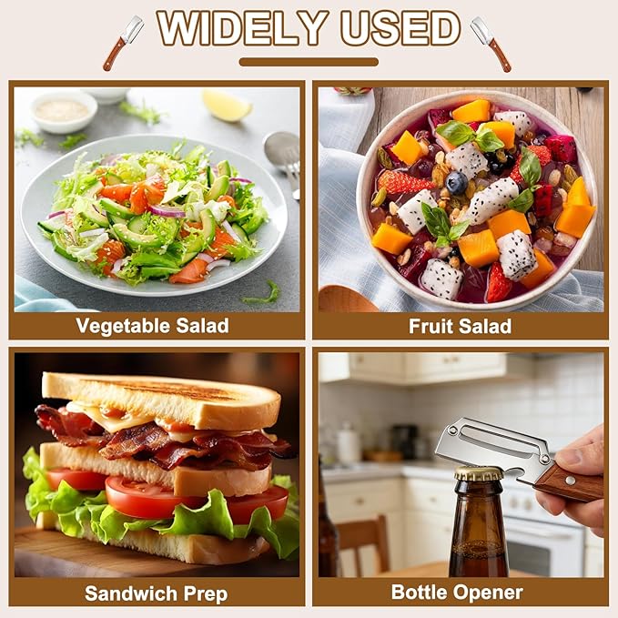 Multi-Functional Vegetable Peeler for Kitchen,Stainless Steel Sharp Blade Peeler with Wooden Handle,Bottle Opener Kitchen Tool for Fruit Veggie Carrot Potato Pumpkin Papaya Zucchini