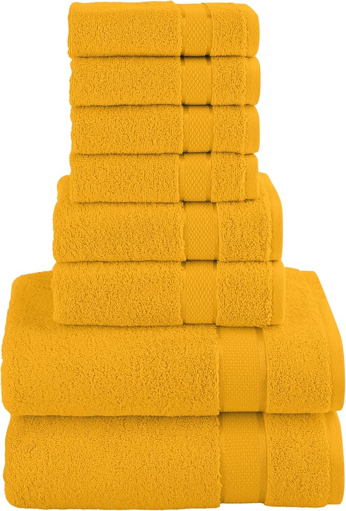 Elegant Comfort Premium Cotton 8-Piece Towel Set, Includes 4 Washcloths, 2 Hand Towels and 2 Bath Towels, 100% Turkish Cotton - Highly Absorbent and Super Soft Towels for Bathroom, Squash