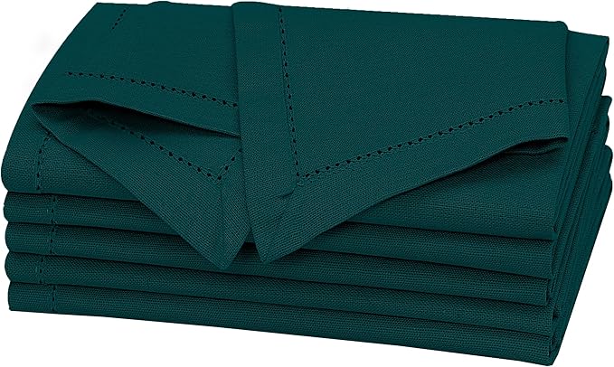 Ruvanti Premium Linen Napkins Set of 4-20x20 Inch, Classic Hemstitch, Mitered Corner Cloth Napkins ‎‎- Soft, Elegant Dinner Napkins Cloth Washable for Weddings, Parties, Everyday Use - Teal
