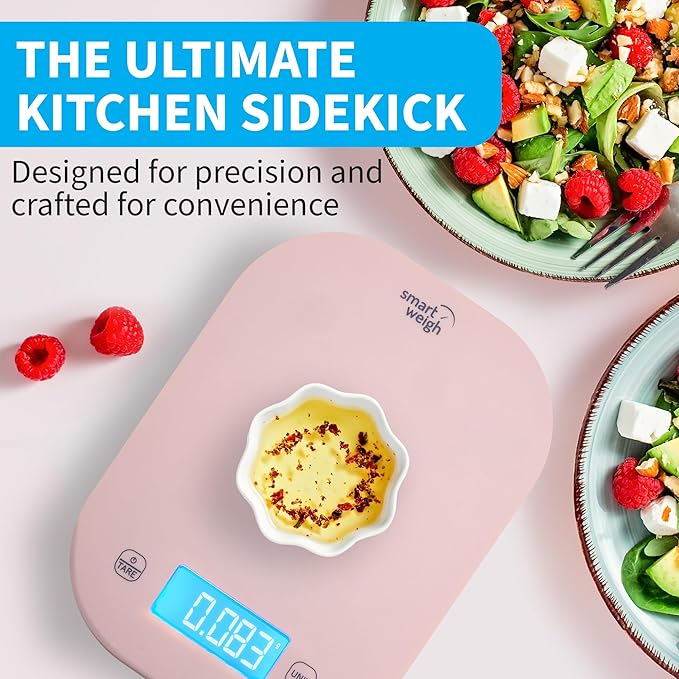 Smart Weigh Pink Digital Kitchen Scale for Cooking, Weight Loss, Calorie Tracking, Baking, Food Portion Control, and Meal Prep - Accurate Measurements in Grams and Ounces