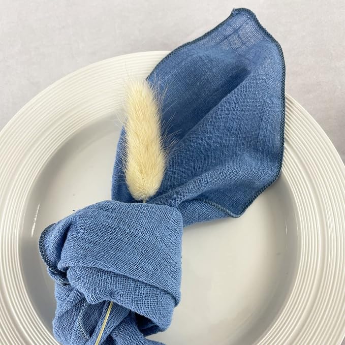 EHLDekol Gauze Cloth Napkins 6 Pack 16x16 Inches 100% Natural Soft Cotton Weddings Decorative Parties Family Everyday Use Bulk Linen Dinner Napkins (Blue, 6 Pack)