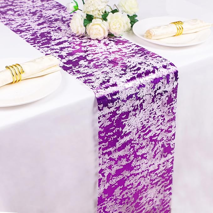 Snowkingdom 2 Pieces Purple Table Runner, Sequin Glitter Foil Metallic Thin Mesh Runners Roll 11"x108" for Romantic Wedding Bridal Shower Birthday Anniversary, Purple Party Table Decorations