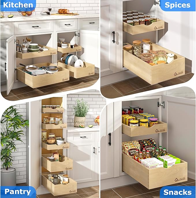 WelFurGeer Soft Close Pull Out Drawers for Kitchen Cabinets, 32" W x 21" D Pull Out Cabinet Organizer, Heavy-Duty Cabinet Organizer, Space-Saving Pullout Drawer for Home & Kitchen Organization