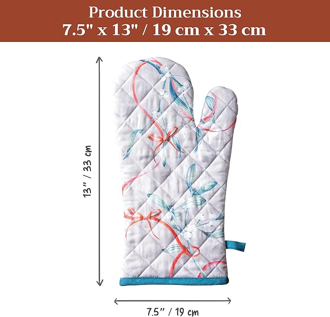 Maison d' Hermine Oven Gloves 100% Cotton Oven Mitt 7" x 13" with Loop Heat Resistant BBQ Cooking Gloves for Thanksgiving Christmas Decorations Baking Handling Hot Pans (Pack of 1, Enora)