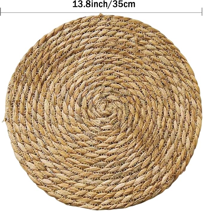 Handmade Heat Resistant 13.8" Round Woven Placemats Set of 10, Wicker Boho No Chemical Natural Water Hyacinth Place Mats, Farmhouse Table Mats for Kitchen Dining Table,Home Decorations,Wedding