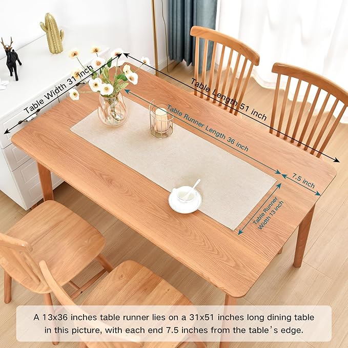 Farmhouse Rustic Table Runner Neutral Faux Linen Table Runners Water Resistant Short Table Runner 36 inches for Living Room Dresser Bedroom Kitchen Dining Party 13x36 Inch