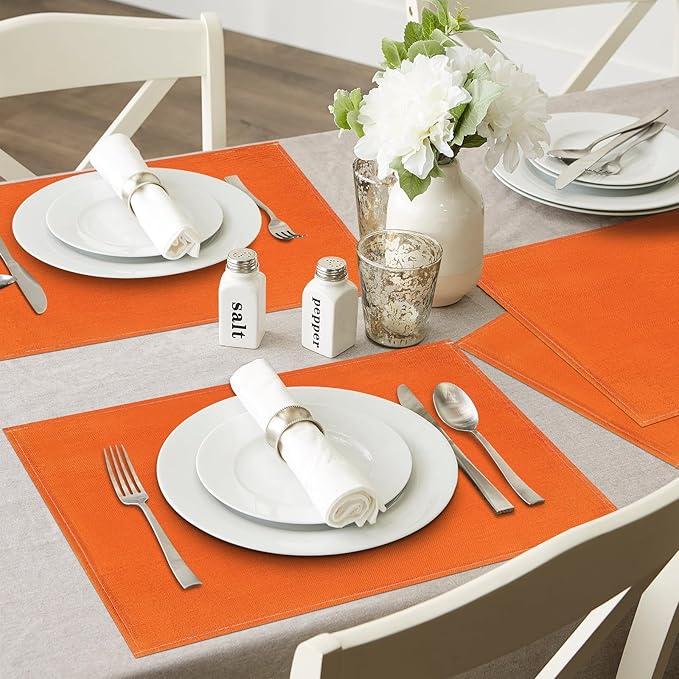 Niviy Orange Thanksgiving Fall Placemats Set of 4, 12x18 Inch Washable Easy to Clean Heat-Resistant Anti-Skid Indoor Outdoor Table Mats for Holiday Party Kitchen Dining Room Decoration