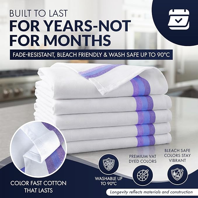 Harringdons 100% Cotton Kitchen Dish Towels for Multipurpose Use - Lint-Resistant, Washable Cotton Dish Towels, Ultra Absorbent, Kitchen Towels with Hanging Loops - Blue Shades, 28”x20”, 6 Pack