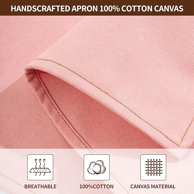 Chef Aprons for Men Women with 4 Large Pockets, Cotton Canvas Cross Back Adjustable Apron for Work grilling kitchen gardening