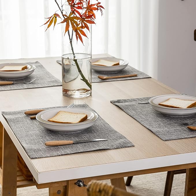 Kevin Textile Table Mats Set of 4 Heat Resistant Washable Placemats for Parties Buffet Dinner, 13 x 19 inches, Light Grey