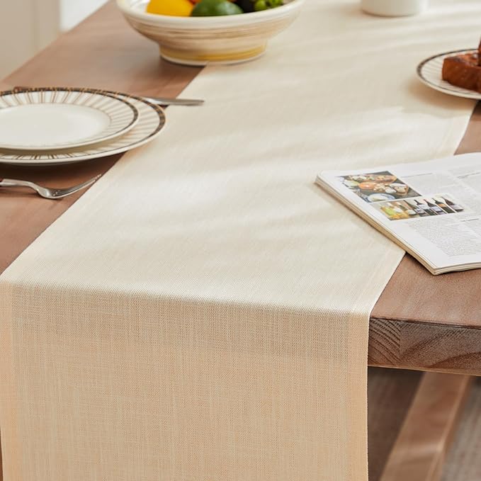 ZeeMart Rustic Cotton Linen Table Runner, 13x108 Inches Cream, Farmhouse Style Cream Table Runners 108 Inches Long, Washable Kitchen Dining Table Decoration for Home Party Decor