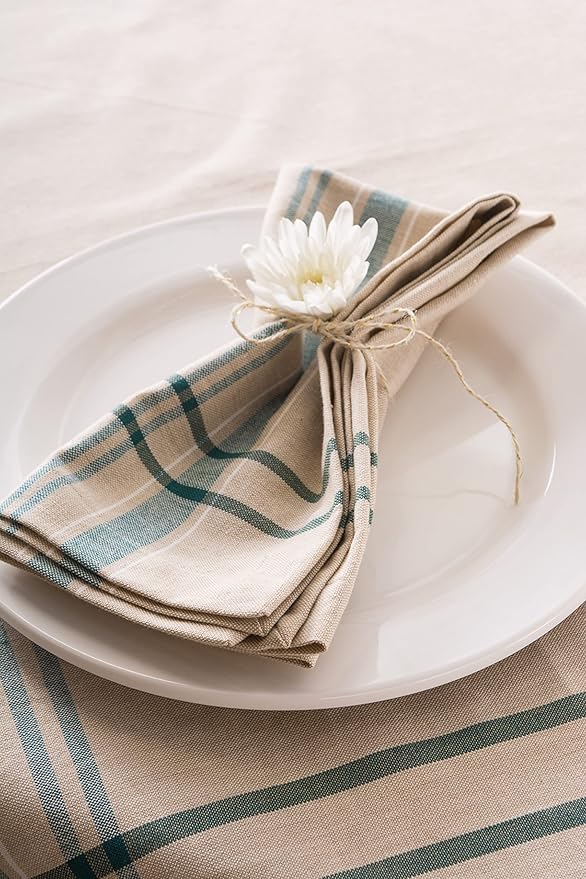 DII French Stripe Tabletop Collection Farmhouse Style Dining Table Linen Napkin Set, 20x20, Taupe/Teal, 6 Piece