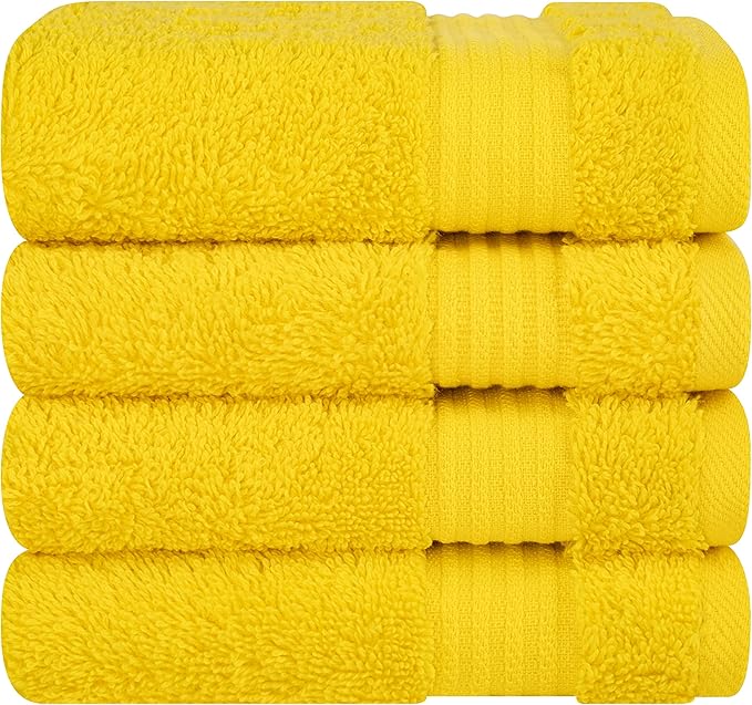 Cotton Paradise 100% Cotton Turkish Washcloth Set for Bathroom, 4 Piece Soft Absorbent Small Towels Wash Rags, Yellow