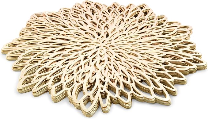Juvale 10 Pack Gold Vinyl Placemats - 14.4" x 14.4" Round Table Mats and Plate Chargers with Leaf Design for Elegant Table Decor and Protection - Stylish Charger Plates for Events and Wedding Parties