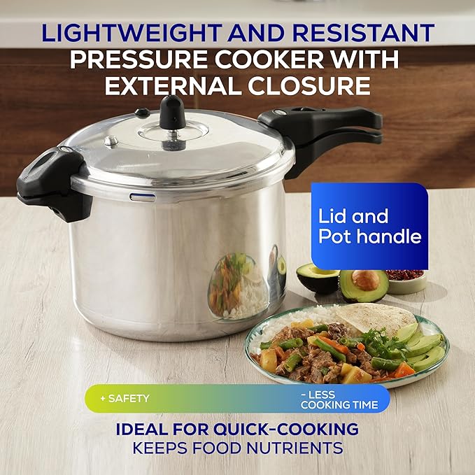 Universal (10.5 Quart / 10 Liter) Ultra Pressure Cooker, Pressure Pot with 6 Safety Systems, Aluminum Pressure Cooker for 11 Servings, Even Heat Distribution, Diameter 10.4 inches, Height 10.6 inches