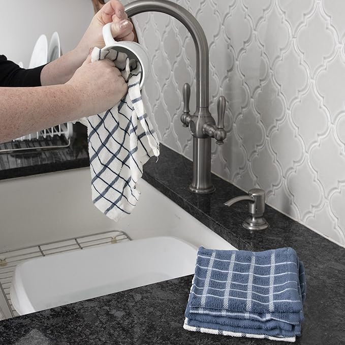 Ritz Premium 3-Pack Kitchen Towel & 6-Pack Dish Cloth Set - Highly Absorbent, Super Soft, Long-Lasting, 100% Cotton Terry Drying Cleaning Cloths, Federal Blue