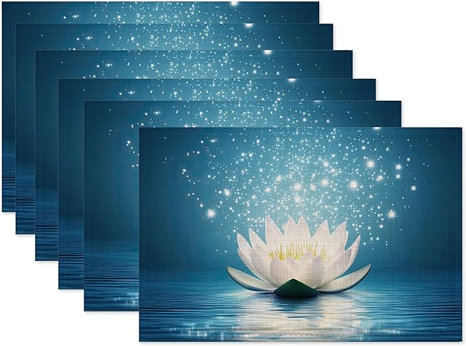 Water Lily Placemats Set of 6,Waterproof Heat Resistant Dining Table Plate Mat for Home Kitchen Dining Table 12x18Inch
