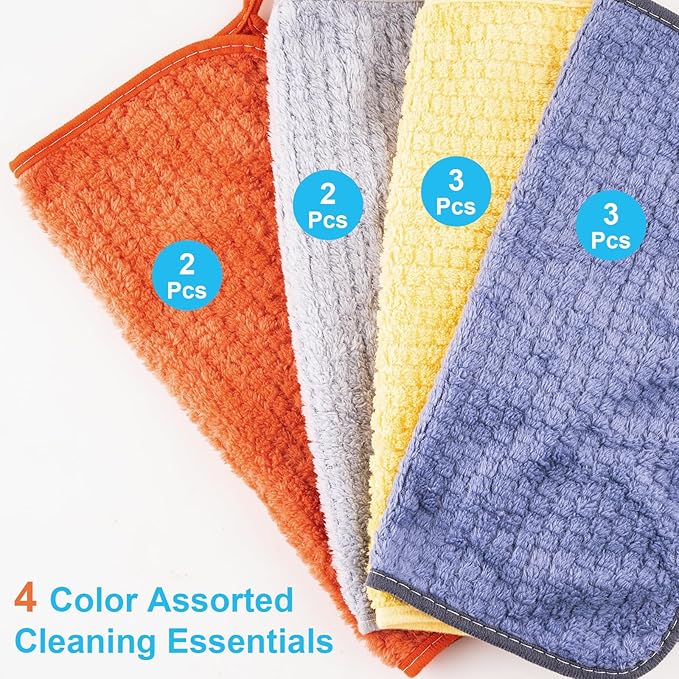 Reusable Microfiber Cleaning Cloth,10 Pack Cleaning Towels for Dish Drying Washing, 12"×12" Soft Absorbent, Streak-Free, Lint-Free, Cleaning Cloth Rags & Car, House, Kitchen(Assorted Color)