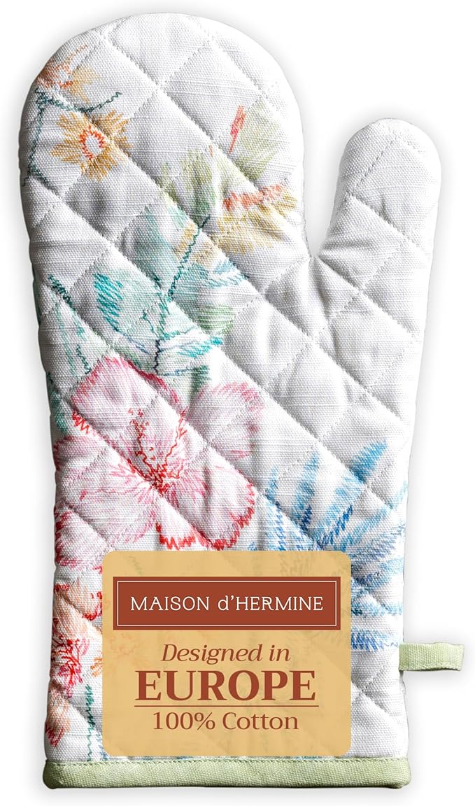 Maison d'Hermine Oven Gloves 100% Cotton Oven Mitt 7" x 13" with Loop Heat Resistant BBQ Cooking Gloves Baking Grilling Gifts for Mothers Day Spring/Summer (Pack of 1, Paradise Island)