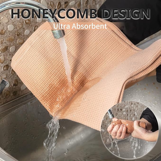 QUILTINA Dish Towels Set,100% Cotton Waffle Weave Kitchen Towels 6 Pack,17 x 25 Inches Dish Towels for Kitchen,Super Absorbent for Drying and Cleaning(Brown)