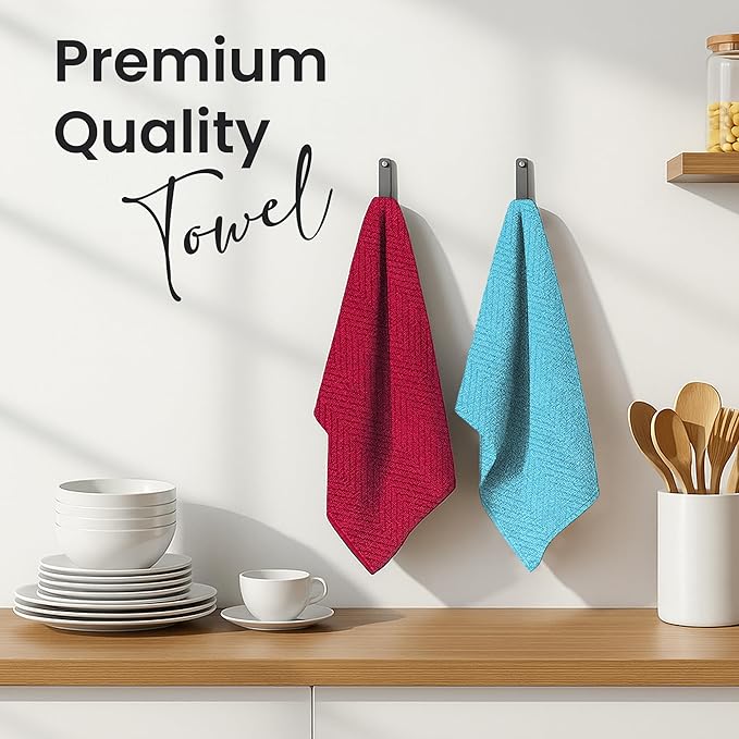DecorRack 4 Pack 100% Cotton Kitchen Towels, 15" x 25" Absorbent Dish Towels [Premium Quality 400 GSM] Hand Towels for Kitchen, Red (Pack of 4)