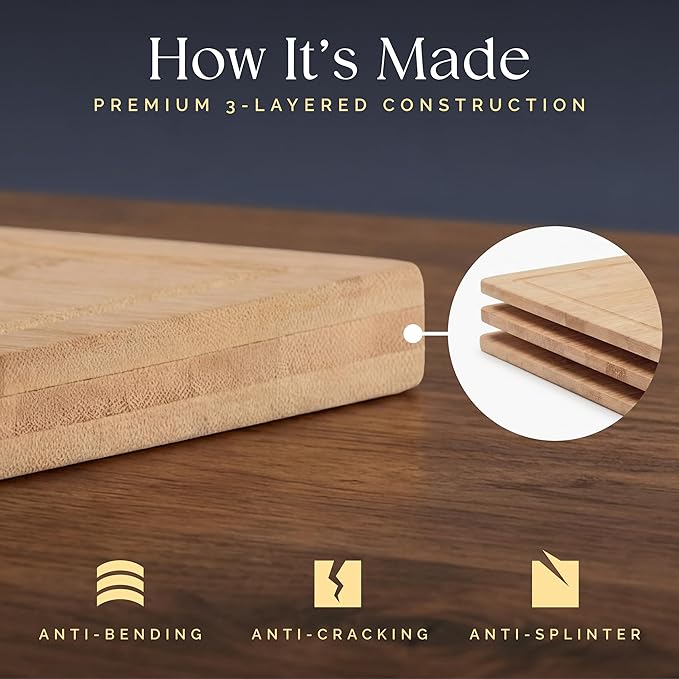 Deer & Oak Premium Extra Large Bamboo Cutting Board - 17.3" x 11.8" x 0.8" Wooden Chopping Board for Meat and Vegetables, Pre-Oiled, Water Resistant, Knife Friendly