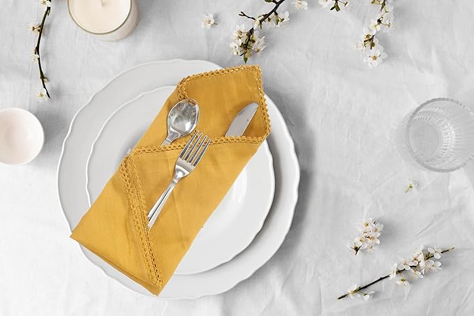ACCENTHOME Mustard Cloth Napkins Set of 6 18x18 inch Cotton Dinner Napkins - Washable Soft Premium Hotel Quality Reusable Napkins Perfect Table Napkins for Family Dinners, Weddings & Everyday Use