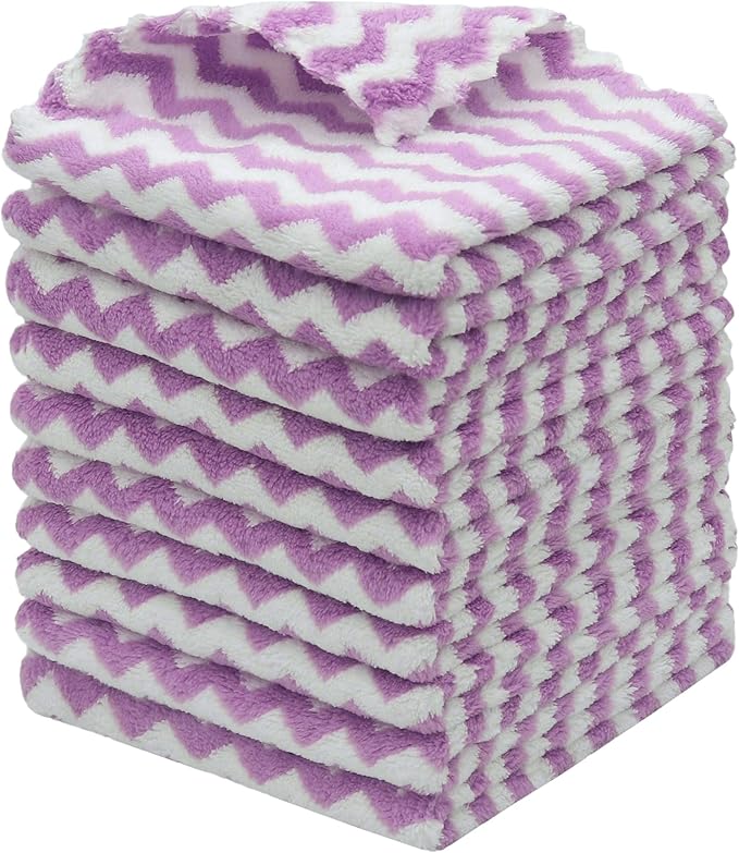 Microfiber Cleaning Cloth Lint Free Cleaning Rags, 10 Pack Fast Drying Dish Rags for Cleaning, Super Absorbent Kitchen Dish Cloths for Wash Dishes,12 in x 12 in (Purple)