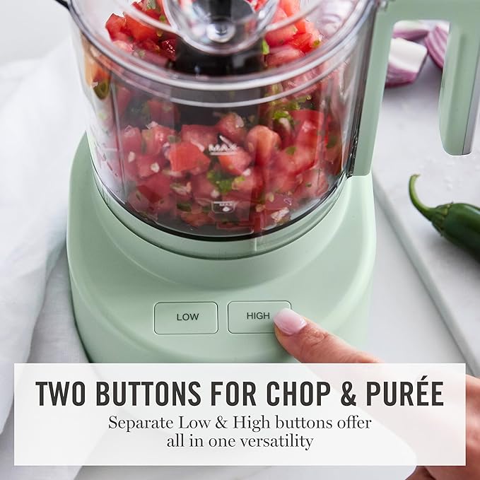 Martha Stewart 3 Cup Food Processor, Electric Vegetable Chopper, Stainless Steel Blades, 24oz BPA-Free Bowl, Pour Spout, Dicing, Mincing, Chop & Puree, Dishwasher Safe, Oil Chute, Easy-Clean, Honeydew