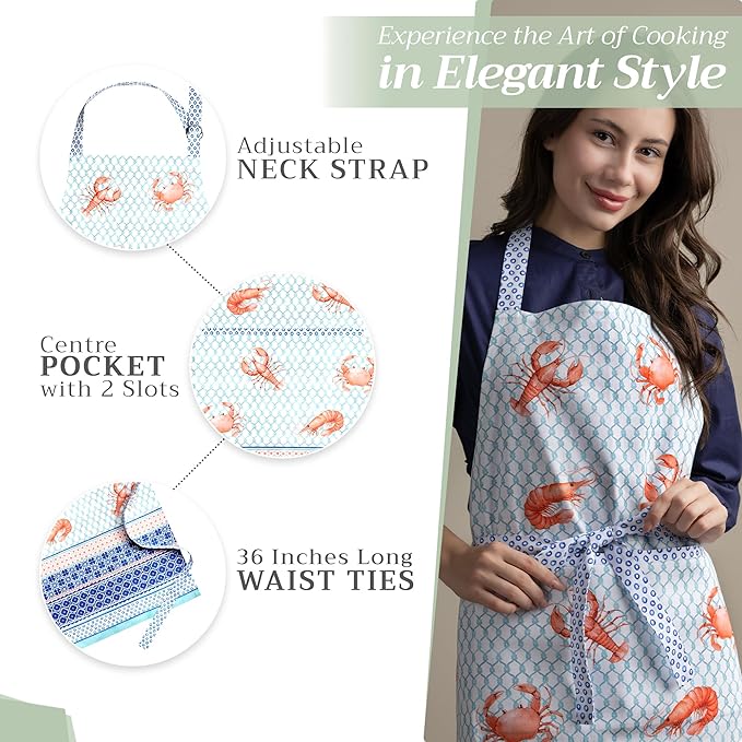 Maison d' Hermine 100% Cotton Apron for women with Pocket Kitchen Chef Apron for Men Cooking Mothers Day Gifts