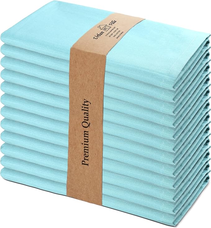 Urban Villa Cloth Napkins Aqua Dinner Napkins Set of 12 (20X20) 100% Cotton Absorbent Washable Durable Reusable Cloth Napkins Ideal for Easter Decorations Hotel Collection Farmhouse Parties Napkins