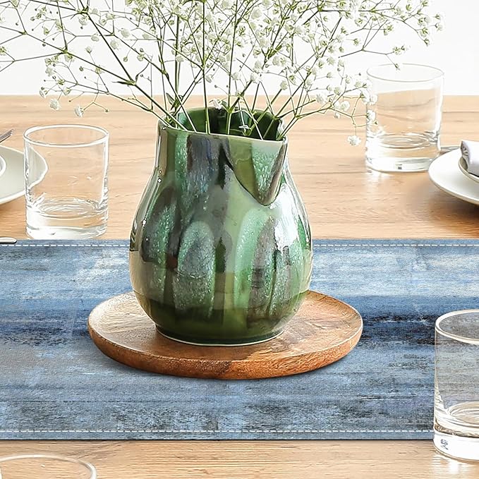 Blue Grey Table Runners Modern Art Farmhouse Linen Table Runners Dresser Scarves Retro Rustic Style for Party Kitchen Dining Table Coffee Holiday Party Decor (13"x 36", Blue Grey)