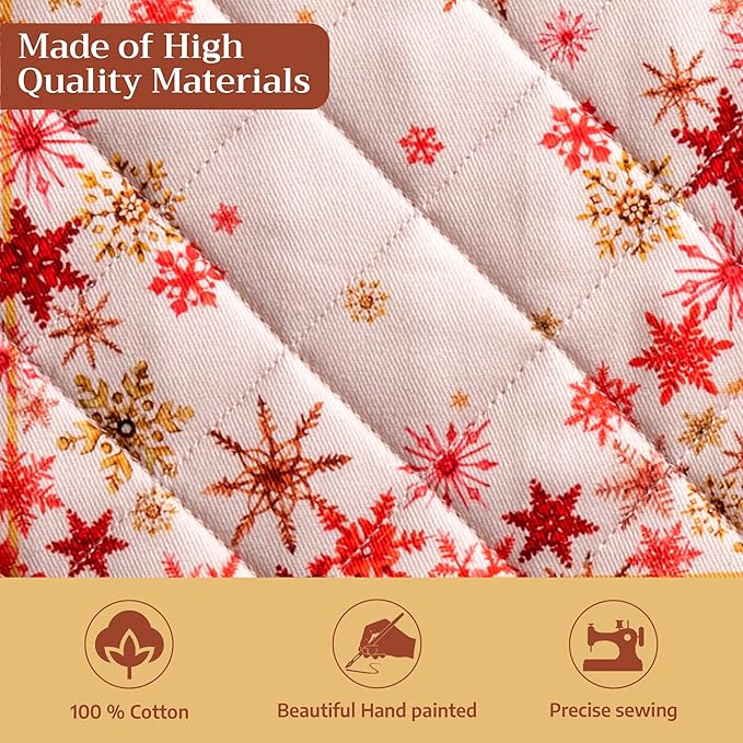 Maison d' Hermine Pot Holders Set 100% Cotton Heat Resistant Potholders 8" x 8" Hot Pads with Loop for Thanksgiving Christmas Decorations BBQ Cooking Baking Handling Hot Pans (Pack of 2, Crystal Star)