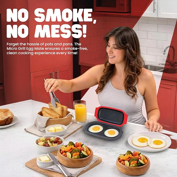 Egg Mate™ Microwave Egg Cooker – 2-Egg Sunny Side Up Maker with Steam Vent Lid – Fast Breakfast Sandwich Egg Mold – BPA-Free, Dishwasher Safe