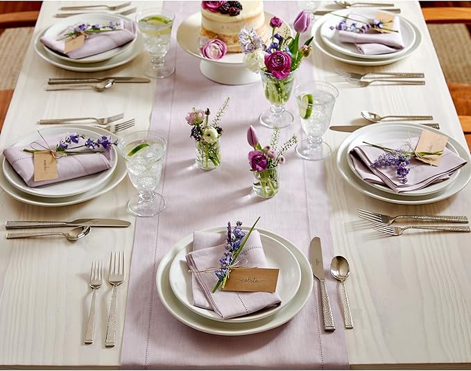 Solino Home Linen Napkins Set of 6 - Classic Hemstitch 100% Pure Linen Lilac Dinner Napkins Cloth 20 x 20 Inch for Mothers Day, Spring, Summer - Handcrafted and Machine Washable