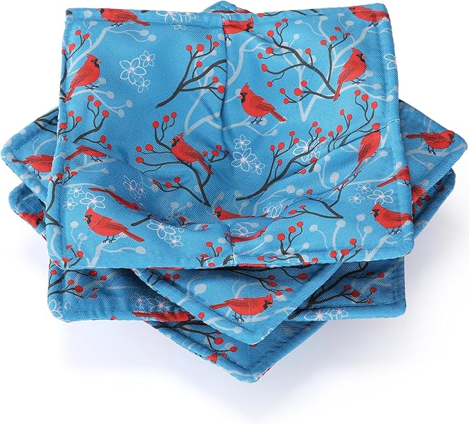 Cunhill 4 Pcs Cotton Microwave Bowl Cozy Holders for Hot Food Hot Pads Soup Bowl Potholders Heat Resistant Multipurpose Quilted Safe Holders for Kitchen Plate Supply(Teal Blue,Bird Style)